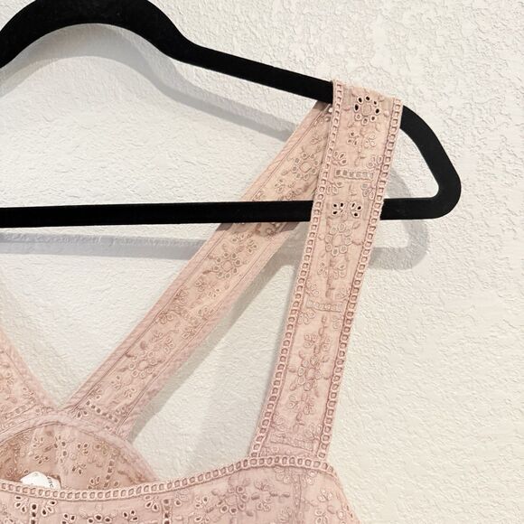 Unsubscribed Pink Eyelet Cami Tank Top Sleeveless Cotton Boho Casual Festival - Picture 3 of 8